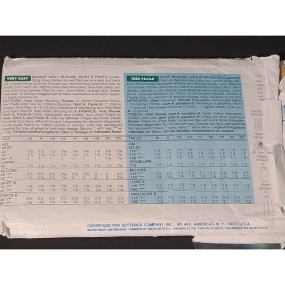 Vtg Butterick Sewing Pattern 6945 Vest Blouse Skirt Pants Sizes 6 -8- 10 Uncut - Picture 4 of 6